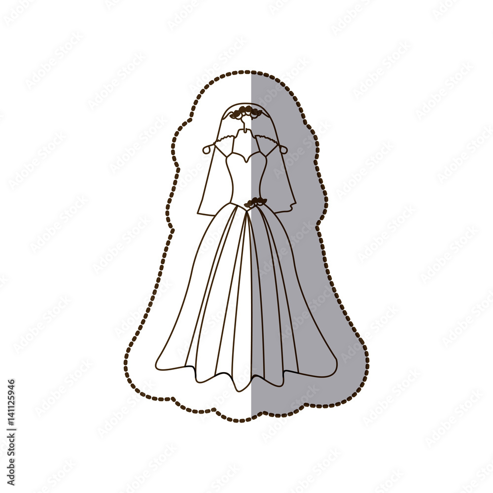 Fototapeta premium elegant bride dress with veil icon, vector illustration design