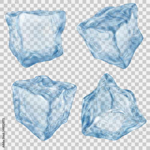 Set of transparent light blue ice cube. Transparency only in vector file