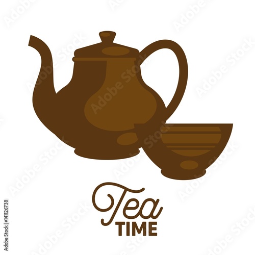 Dark tea time set flat and shadow theme close-up icon.