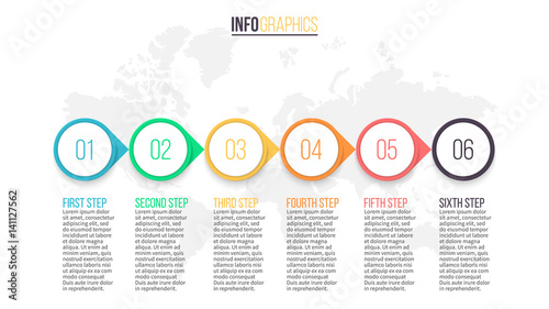 Business infographics. Presentation with 6 steps, pointers. Vector template.