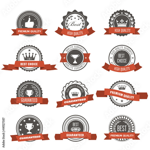 Emblems, badges and stamps with ribbons - awards and seals designs