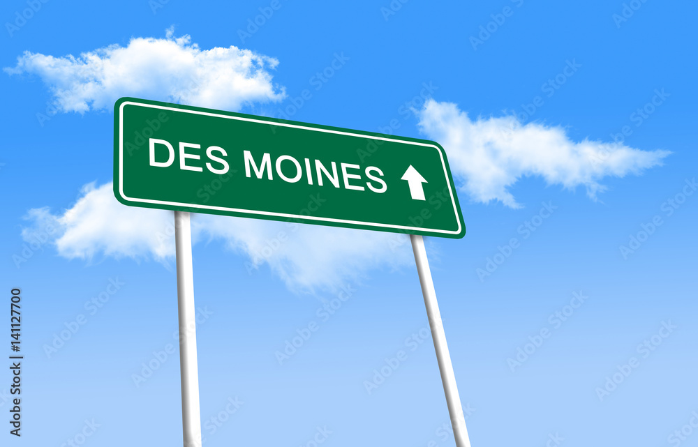 Road sign - Des Moines (3D illustration) Road sign - Des Moines (3D illustration)