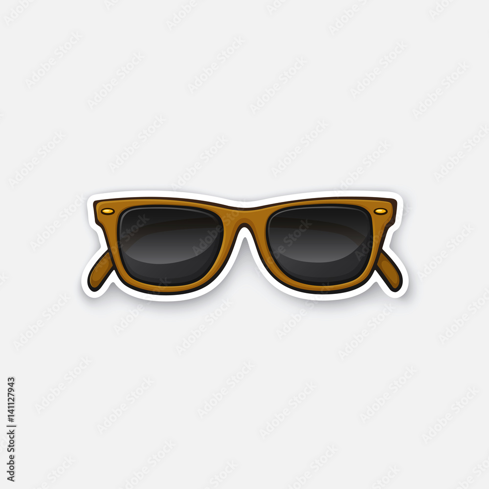 Vector illustration. Retro sunglasses horn-rimmed glasses. Sticker in cartoon style with contour. Decoration for greeting cards, patches, prints for clothes, badges, posters, emblems Vector illustration. Retro sunglasses horn-rimmed glasses. Sticker in cartoon style with contour. Decoration for greeting cards, patches, prints for clothes, badges, posters, emblems