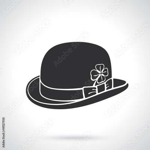 Vector illustration. Silhouette of bowler hat with clover. Saint Patrick's Day symbol. Patterns elements for greeting cards, wallpapers