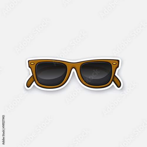 Vector illustration. Retro sunglasses horn-rimmed glasses. Sticker in cartoon style with contour. Decoration for greeting cards, patches, prints for clothes, badges, posters, emblems