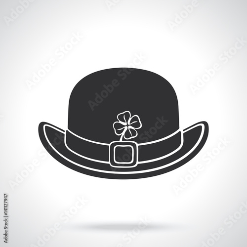 Vector illustration. Silhouette of front view of bowler hat with buckle and clover. Saint Patrick's Day symbol. Patterns elements for greeting cards, wallpapers