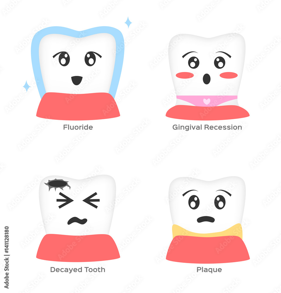 tooth cartoon character vector . fluoride gingival recession decayed