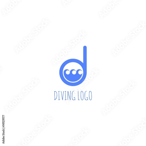 Diving Logo Flat Design with Golden Ratio. Isolated on White Background.