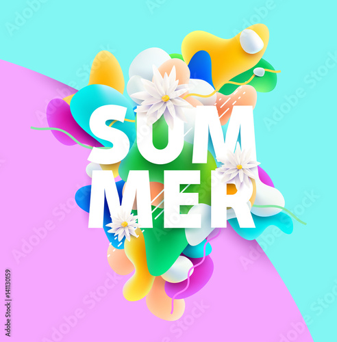 Bright summer poster with inscription and flowers