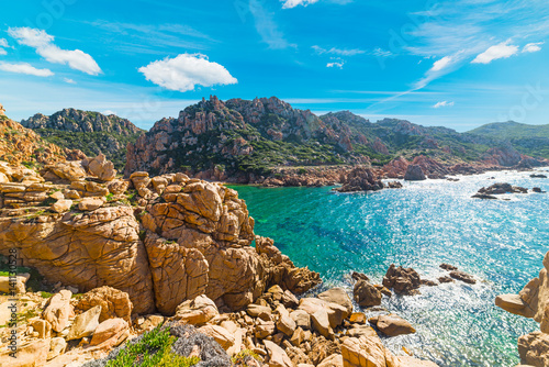Tableau sur toile yellow rocks and blue sea