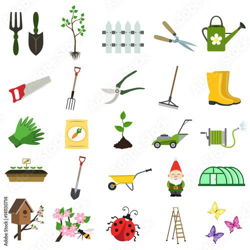 gardening flat icon set
