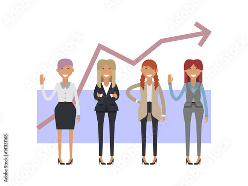 Businesswoman group on the background of the schedule