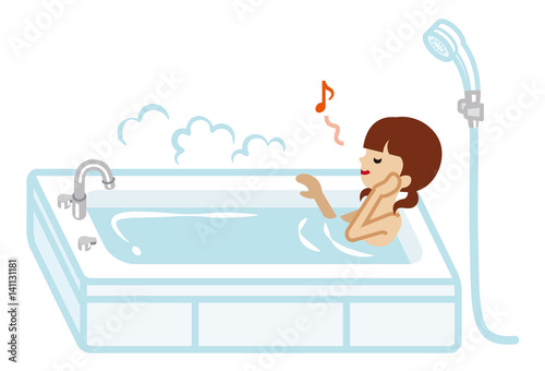入浴する十代の少女　ツインテール
Teenage girl taking a bath - Pigtails