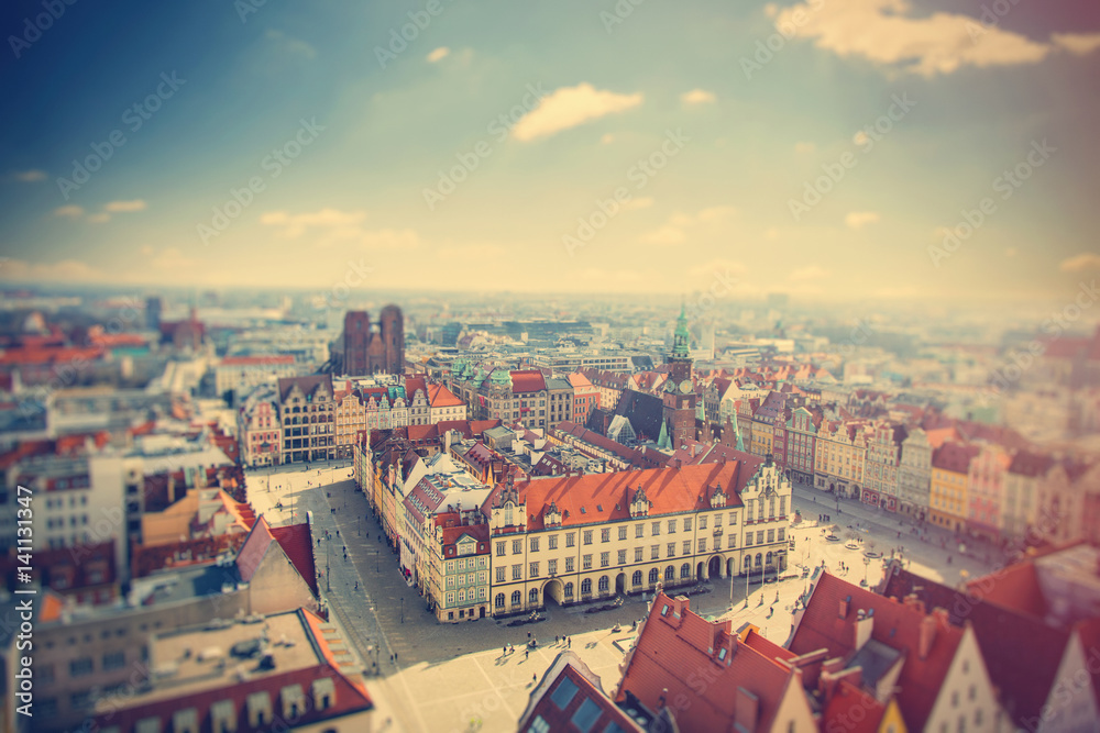 Naklejka premium photo of wonderful view of beautiful Wroclaw on the clear sky background