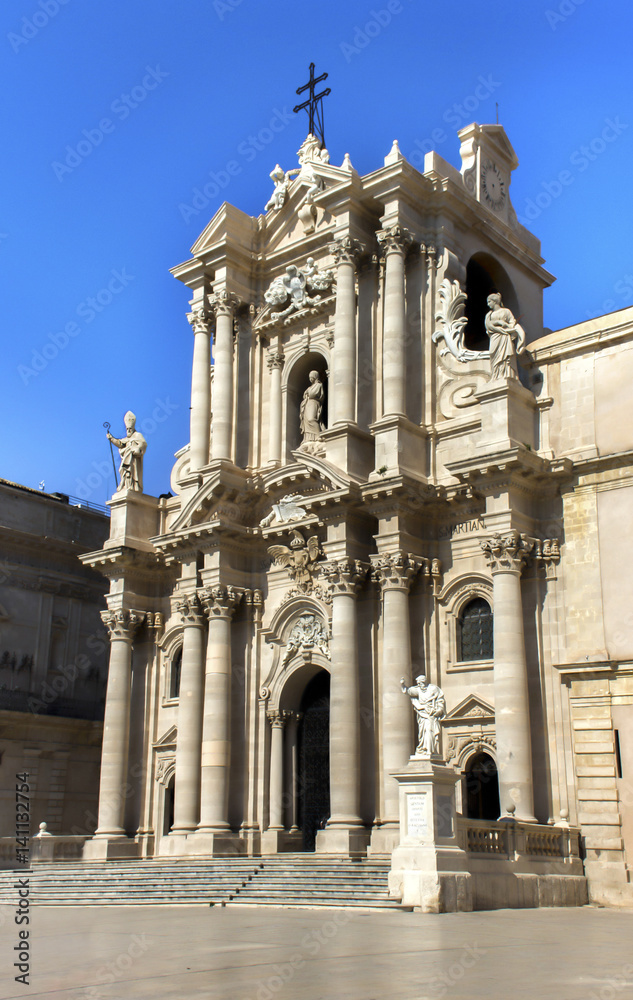 Facade of the cathedral of Syracuse, Italy.