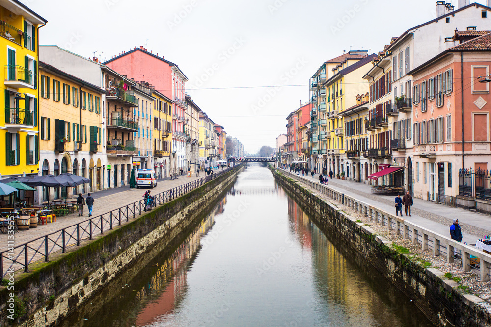 MILAN, ITALY - february 13, 2017: Naviglio Grande canal