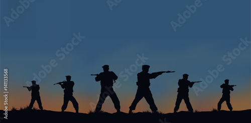 Illustration, soldiers on the defensive.