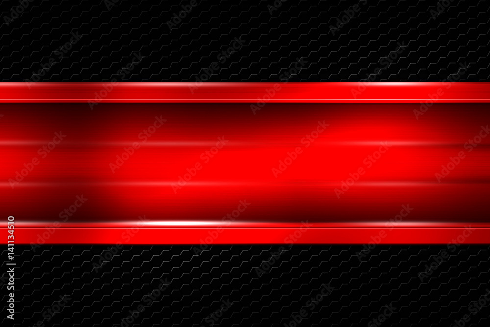 Fototapeta premium red banner on black carbon fiber hexagon.