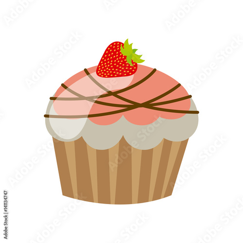 pink  muffin with chocolate and strawberry icon  vector illustration design