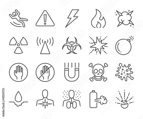 Warning and hazard sign icons set