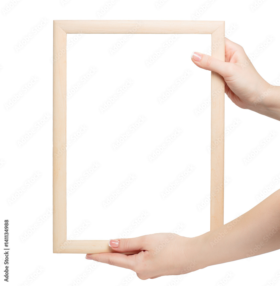 mockup Frame in the woman manicured hands isolated on white background mockup Frame in the woman manicured hands isolated on white background