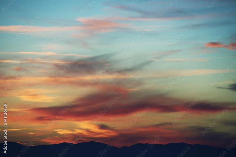 sky and clouds, colorful sunset 