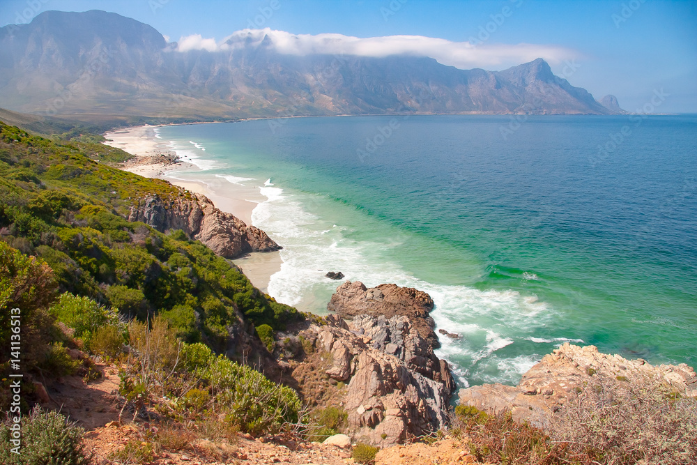 Spectacular landscape (seascape) including the Western shore of False Bay near Cape Town, on the road to Pringle Bay