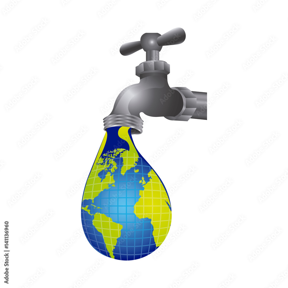 faucet with water drop of planet icon, vector illustration design
