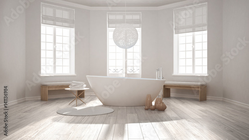 Zen classic spa bathroom with bathtub  minimalist scandinavian interior design