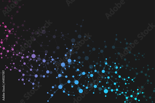 Structure molecule and communication. Dna, atom, neurons. Scientific concept for your design. Connected lines with dots. Medical, technology, chemistry, science background. Vector illustration.