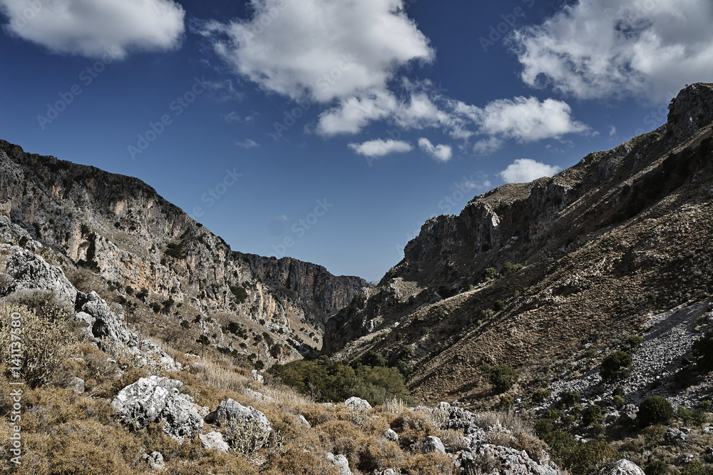 Rocky slope Deliana gorge on the island of Crete.