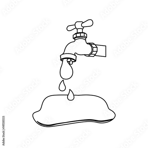 silhouette faucet pouring out water drop icon, vector illustration design