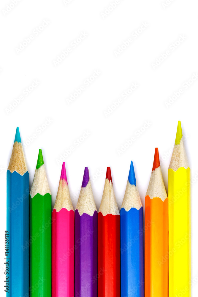 Set of colored pencils on a white background, concave arrangement Set of colored pencils on a white background, concave arrangement