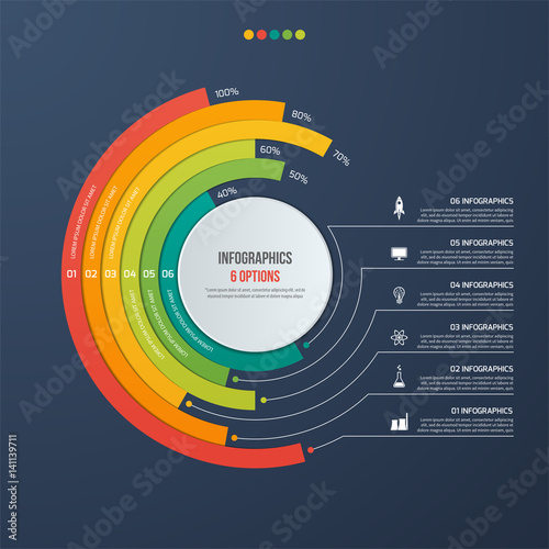 Circle informative infographic design with 6 options