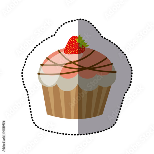 pink  muffin with chocolate and strawberry icon  vector illustration design
