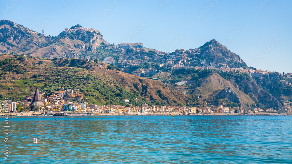 Taormina city and Giardini Naxos town on coast