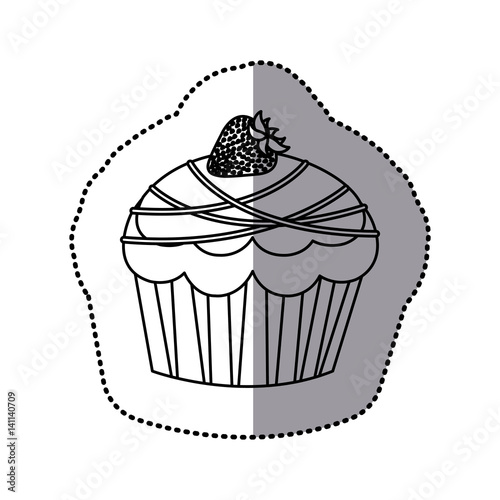silhouette muffin with chocolate and strawberry icon  vector illustration design