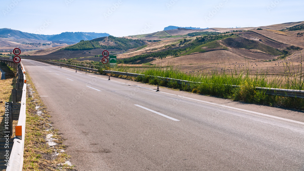 main highway in inner part of Sicily in summer