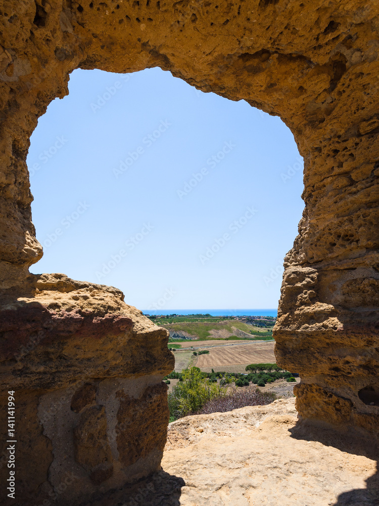 coastline from wall of temple in Agrigento