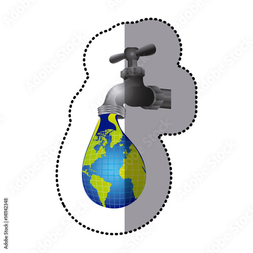 silver faucet with water drop of planet icon, vector illustration design