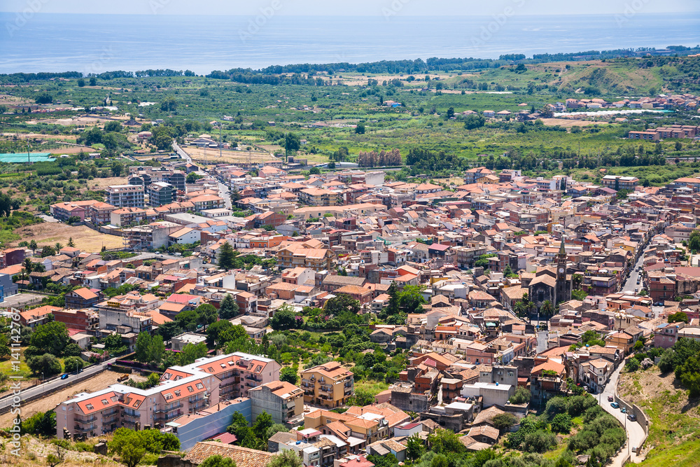 above view of Calatabiano town in Sicily