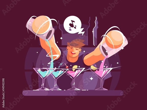 Young bartender pouring drinks