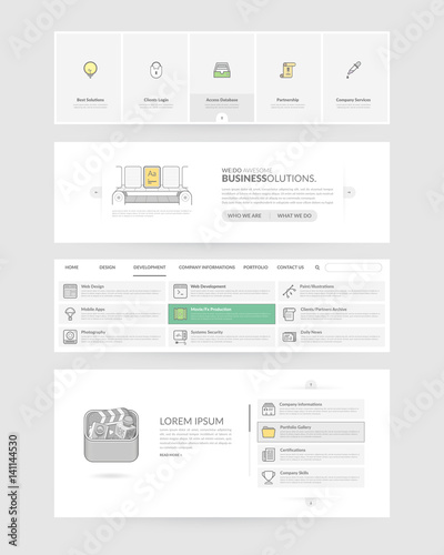 Website templates navigation elements with concept icons.