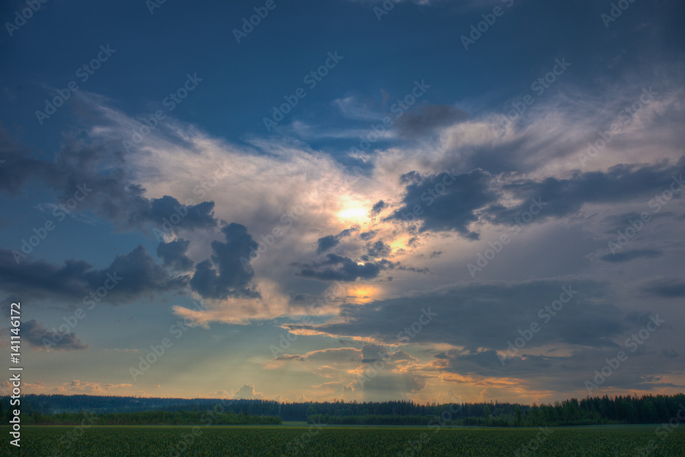 Sun shining through clouds over a wheat field Sun shining through clouds over a wheat field