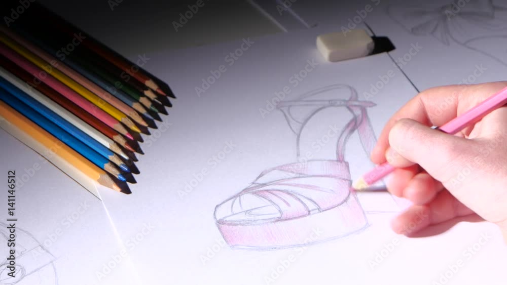 Designer women's shoes fashion shoes sketch paints pink. Close up