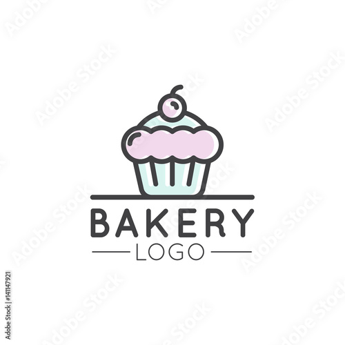 Vector Icon Style Illustration Logo Design for Fresh Bakery Products  Bread or Grocery Shop. Sweet Cupcake with Cream and Berry  Cartoon Style