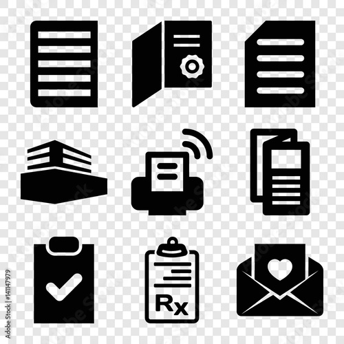 Set of 9 document filled icons
