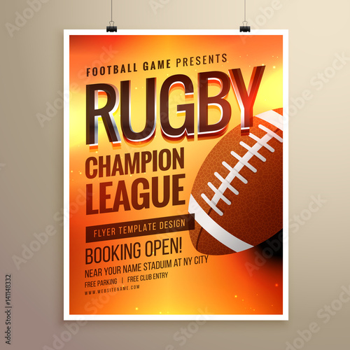 amazing vector rugby flyer poster design template with event details