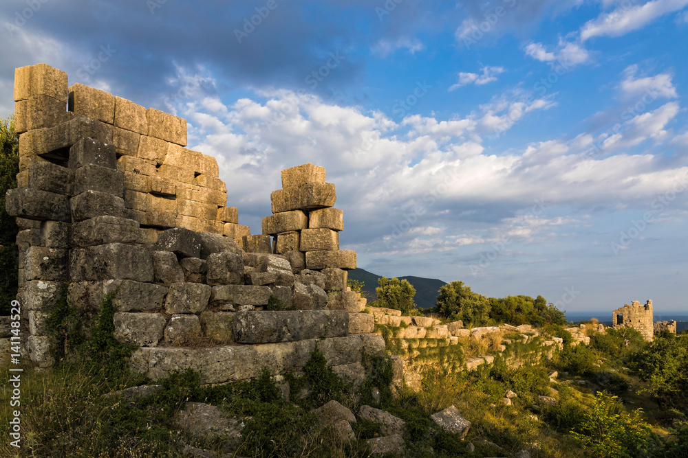 Part of the fortifications in the archaeological site of ancient Messene in Peloponnese, Greece