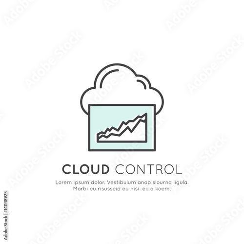 Vector Icon Style Illustration Concept of Cloud Control Management, API, Network Connection, Secure Log In, Traffic, Process, Mobile and Desktop Application Development